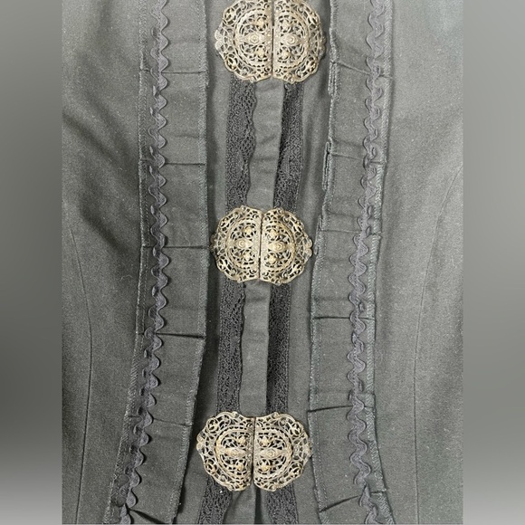 Vintage 90s Cynthia Steffe Black Lined‎ Blazer Jacket Ruffle Lace Trim Size 10 - Picture 2 of 6